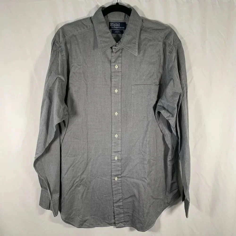 Polo Ralph Lauren Dress Shirt Men's 16.5 34 35 Grey Long Sleeve Button Down